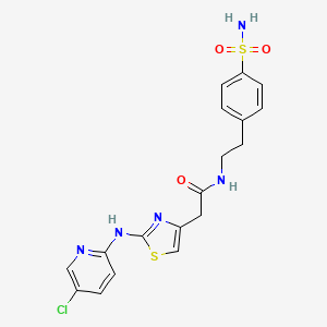 molecular formula C18H18ClN5O3S2 B2881692 2-(2-((5-chloropyridin-2-yl)amino)thiazol-4-yl)-N-(4-sulfamoylphenethyl)acetamide CAS No. 1323348-43-1