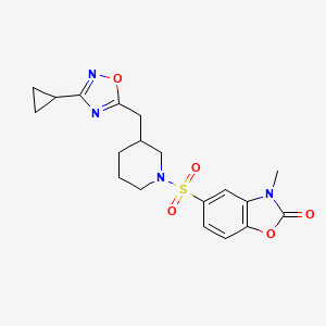 molecular formula C19H22N4O5S B2881694 5-((3-((3-cyclopropyl-1,2,4-oxadiazol-5-yl)methyl)piperidin-1-yl)sulfonyl)-3-methylbenzo[d]oxazol-2(3H)-one CAS No. 1705765-54-3