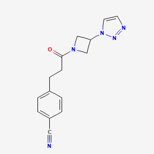 molecular formula C15H15N5O B2881695 4-(3-(3-(1H-1,2,3-三唑-1-基)氮杂环丁烷-1-基)-3-氧代丙基)苯甲腈 CAS No. 2034430-92-5