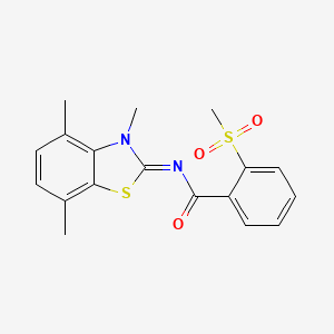molecular formula C18H18N2O3S2 B2881699 2-methylsulfonyl-N-(3,4,7-trimethyl-1,3-benzothiazol-2-ylidene)benzamide CAS No. 896270-95-4