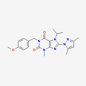 molecular formula C22H26N6O3 B2881703 8-(3,5-二甲基吡唑基)-1-[(4-甲氧基苯基)甲基]-3-甲基-7-(甲基乙基)-1,3,7-三氢嘌呤-2,6-二酮 CAS No. 1172062-32-6