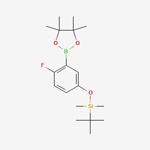molecular formula C18H30BFO3Si B2881706 5-(叔丁基二甲基甲硅烷基氧基)-2-氟苯基硼酸二缩水甘油酯 CAS No. 2377611-08-8