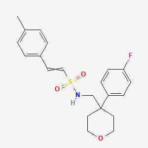 molecular formula C21H24FNO3S B2881717 N-{[4-(4-氟苯基)氧杂环-4-基]甲基}-2-(4-甲基苯基)乙烯-1-磺酰胺 CAS No. 1394802-38-0