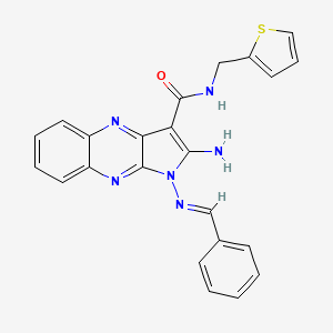 molecular formula C23H18N6OS B2881718 (E)-2-amino-1-(benzylideneamino)-N-(thiophen-2-ylmethyl)-1H-pyrrolo[2,3-b]quinoxaline-3-carboxamide CAS No. 577697-44-0