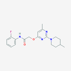 molecular formula C19H23FN4O2 B2881723 N-(2-fluorophenyl)-2-{[6-methyl-2-(4-methylpiperidin-1-yl)pyrimidin-4-yl]oxy}acetamide CAS No. 1226447-34-2