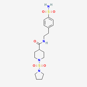 molecular formula C18H28N4O5S2 B2881730 1-(pyrrolidin-1-ylsulfonyl)-N-(4-sulfamoylphenethyl)piperidine-4-carboxamide CAS No. 1448030-56-5