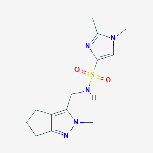 molecular formula C13H19N5O2S B2881737 1,2-二甲基-N-((2-甲基-2,4,5,6-四氢环戊并[c]吡唑-3-基)甲基)-1H-咪唑-4-磺酰胺 CAS No. 2034508-80-8