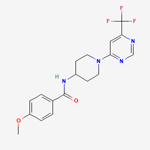 molecular formula C18H19F3N4O2 B2881738 4-methoxy-N-{1-[6-(trifluoromethyl)-4-pyrimidinyl]-4-piperidyl}benzamide CAS No. 1775411-05-6