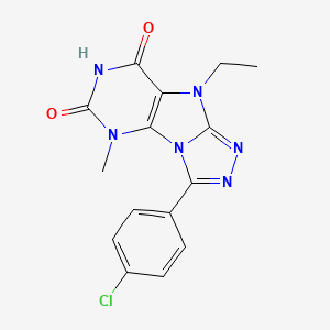 molecular formula C15H13ClN6O2 B2881740 3-(4-chlorophenyl)-9-ethyl-5-methyl-5H-[1,2,4]triazolo[4,3-e]purine-6,8(7H,9H)-dione CAS No. 921574-53-0