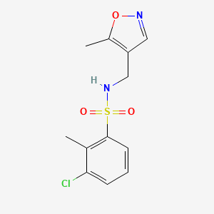 molecular formula C12H13ClN2O3S B2881741 3-chloro-2-methyl-N-((5-methylisoxazol-4-yl)methyl)benzenesulfonamide CAS No. 2034591-35-8