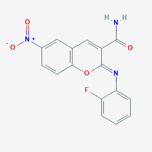 molecular formula C16H10FN3O4 B2881745 (2Z)-2-[(2-fluorophenyl)imino]-6-nitro-2H-chromene-3-carboxamide CAS No. 313985-80-7