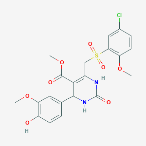 molecular formula C21H21ClN2O8S B2881768 Methyl 6-(((5-chloro-2-methoxyphenyl)sulfonyl)methyl)-4-(4-hydroxy-3-methoxyphenyl)-2-oxo-1,2,3,4-tetrahydropyrimidine-5-carboxylate CAS No. 931332-58-0