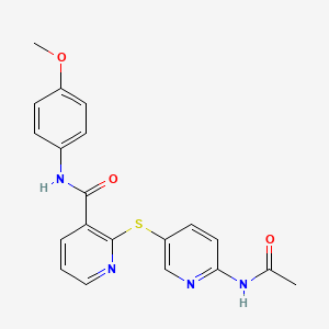molecular formula C20H18N4O3S B2881795 2-{[6-(acetylamino)-3-pyridinyl]sulfanyl}-N-(4-methoxyphenyl)nicotinamide CAS No. 343373-15-9