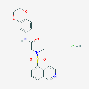 molecular formula C20H20ClN3O5S B2881804 N-(2,3-dihydrobenzo[b][1,4]dioxin-6-yl)-2-(N-methylisoquinoline-5-sulfonamido)acetamide hydrochloride CAS No. 1215329-45-5