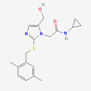 molecular formula C18H23N3O2S B2881810 N-cyclopropyl-2-(2-((2,5-dimethylbenzyl)thio)-5-(hydroxymethyl)-1H-imidazol-1-yl)acetamide CAS No. 921867-70-1