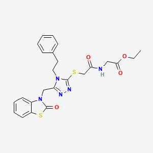 ethyl 2-(2-((5-((2-oxobenzo[d]thiazol-3(2H)-yl)methyl)-4-phenethyl-4H-1,2,4-triazol-3-yl)thio)acetamido)acetate