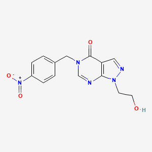 molecular formula C14H13N5O4 B2881831 1-(2-Hydroxyethyl)-5-[(4-nitrophenyl)methyl]pyrazolo[3,4-d]pyrimidin-4-one CAS No. 899742-82-6