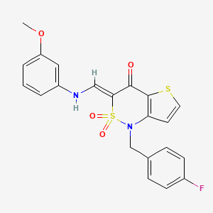 molecular formula C21H17FN2O4S2 B2881838 (3Z)-1-[(4-fluorophenyl)methyl]-3-{[(3-methoxyphenyl)amino]methylidene}-1H,3H,4H-2lambda6-thieno[3,2-c][1,2]thiazine-2,2,4-trione CAS No. 894680-86-5