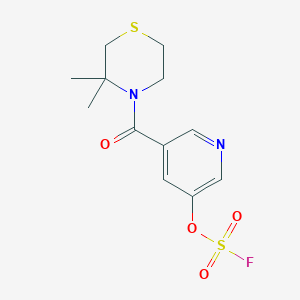 molecular formula C12H15FN2O4S2 B2881849 4-(5-Fluorosulfonyloxypyridine-3-carbonyl)-3,3-dimethylthiomorpholine CAS No. 2418722-23-1