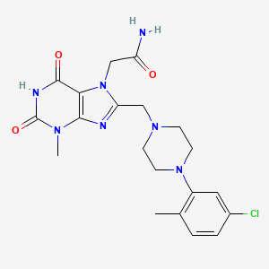 molecular formula C20H24ClN7O3 B2881854 2-[8-[[4-(5-Chloro-2-methylphenyl)piperazin-1-yl]methyl]-3-methyl-2,6-dioxopurin-7-yl]acetamide CAS No. 862979-86-0