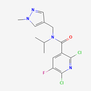 molecular formula C14H15Cl2FN4O B2881859 2,6-Dichloro-5-fluoro-N-[(1-methylpyrazol-4-yl)methyl]-N-propan-2-ylpyridine-3-carboxamide CAS No. 1385355-04-3