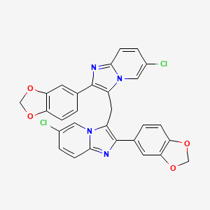 molecular formula C29H18Cl2N4O4 B2881869 2-(1,3-Benzodioxol-5-yl)-3-{[2-(1,3-benzodioxol-5-yl)-6-chloroimidazo[1,2-a]pyridin-3-yl]methyl}-6-chloroimidazo[1,2-a]pyridine CAS No. 866145-42-8