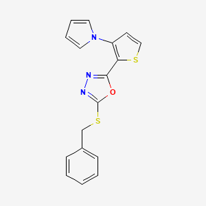 molecular formula C17H13N3OS2 B2881871 2-(benzylsulfanyl)-5-[3-(1H-pyrrol-1-yl)-2-thienyl]-1,3,4-oxadiazole CAS No. 478077-12-2