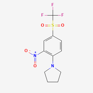 molecular formula C11H11F3N2O4S B2881875 1-{2-硝基-4-[(三氟甲基)磺酰基]苯基}吡咯烷 CAS No. 403502-84-1