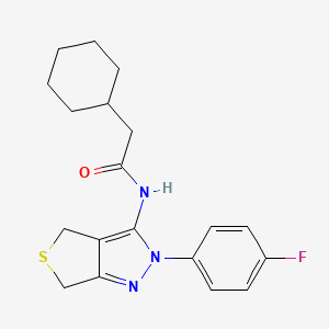 molecular formula C19H22FN3OS B2881880 2-cyclohexyl-N-[2-(4-fluorophenyl)-4,6-dihydrothieno[3,4-c]pyrazol-3-yl]acetamide CAS No. 450342-74-2