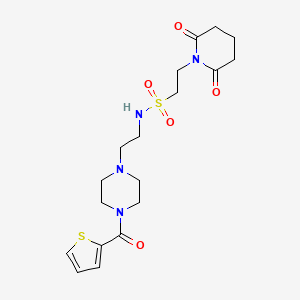 molecular formula C18H26N4O5S2 B2881884 2-(2,6-dioxopiperidin-1-yl)-N-(2-(4-(thiophene-2-carbonyl)piperazin-1-yl)ethyl)ethanesulfonamide CAS No. 1207003-07-3
