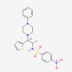 molecular formula C23H26N4O4S2 B2881888 4-硝基-N-(1-(4-苯基哌嗪-1-基)-1-(噻吩-2-基)丙烷-2-基)苯磺酰胺 CAS No. 847381-25-3