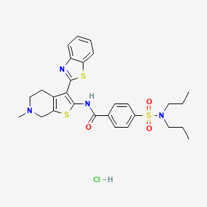molecular formula C28H33ClN4O3S3 B2881915 N-(3-(苯并[d]噻唑-2-基)-6-甲基-4,5,6,7-四氢噻吩并[2,3-c]吡啶-2-基)-4-(N,N-二丙基磺酰胺基)苯甲酰胺盐酸盐 CAS No. 1216522-19-8