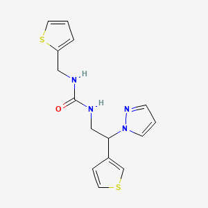 molecular formula C15H16N4OS2 B2881935 1-(2-(1H-pyrazol-1-yl)-2-(thiophen-3-yl)ethyl)-3-(thiophen-2-ylmethyl)urea CAS No. 2034495-55-9