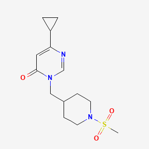 molecular formula C14H21N3O3S B2881938 6-环丙基-3-[(1-甲磺酰基哌啶-4-基)甲基]-3,4-二氢嘧啶-4-酮 CAS No. 2175979-59-4