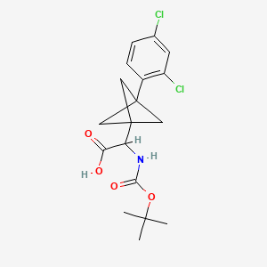 molecular formula C18H21Cl2NO4 B2881963 2-[3-(2,4-Dichlorophenyl)-1-bicyclo[1.1.1]pentanyl]-2-[(2-methylpropan-2-yl)oxycarbonylamino]acetic acid CAS No. 2287267-51-8