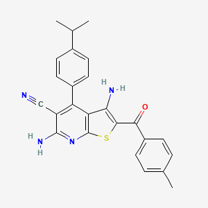 molecular formula C25H22N4OS B2881995 3,6-Diamino-4-(4-isopropylphenyl)-2-(4-methylbenzoyl)thieno[2,3-b]pyridine-5-carbonitrile CAS No. 361478-03-7