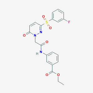 molecular formula C21H18FN3O6S B2882013 3-(2-(3-((3-氟苯基)磺酰基)-6-氧代哒嗪-1(6H)-基)乙酰氨基)苯甲酸乙酯 CAS No. 1251611-91-2