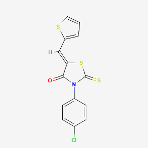 molecular formula C14H8ClNOS3 B2882017 (Z)-3-(4-chlorophenyl)-5-(thiophen-2-ylmethylene)-2-thioxothiazolidin-4-one CAS No. 309755-92-8