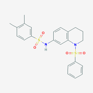 molecular formula C23H24N2O4S2 B2882041 3,4-dimethyl-N-(1-(phenylsulfonyl)-1,2,3,4-tetrahydroquinolin-7-yl)benzenesulfonamide CAS No. 951485-48-6