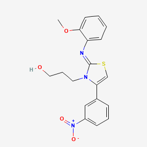 molecular formula C19H19N3O4S B2882046 (Z)-3-(2-((2-methoxyphenyl)imino)-4-(3-nitrophenyl)thiazol-3(2H)-yl)propan-1-ol CAS No. 905781-56-8