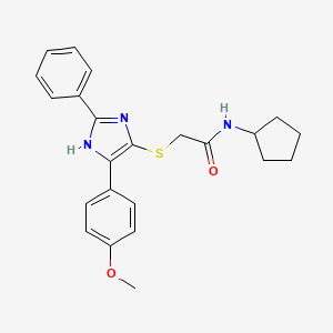 molecular formula C23H25N3O2S B2882054 N-cyclopentyl-2-{[5-(4-methoxyphenyl)-2-phenyl-1H-imidazol-4-yl]thio}acetamide CAS No. 901258-24-0