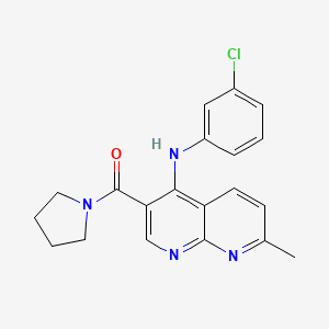 molecular formula C20H19ClN4O B2882061 (4-((3-氯苯基)氨基)-7-甲基-1,8-萘啶-3-基)(吡咯烷-1-基)甲酮 CAS No. 1251616-57-5