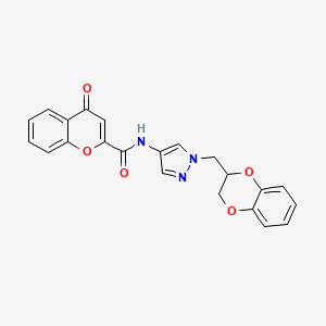 molecular formula C22H17N3O5 B2882094 N-(1-((2,3-dihydrobenzo[b][1,4]dioxin-2-yl)methyl)-1H-pyrazol-4-yl)-4-oxo-4H-chromene-2-carboxamide CAS No. 1796949-16-0