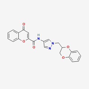 molecular formula C22H17N3O5 B2882094 N-{1-[(2,3-dihydro-1,4-benzodioxin-2-yl)methyl]-1H-pyrazol-4-yl}-4-oxo-4H-chromene-2-carboxamide CAS No. 1796949-16-0