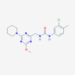 molecular formula C18H23ClN6O2 B2882108 1-(3-Chloro-4-methylphenyl)-3-((4-methoxy-6-(piperidin-1-yl)-1,3,5-triazin-2-yl)methyl)urea CAS No. 2034352-37-7