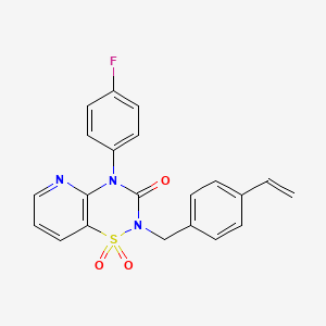 molecular formula C21H16FN3O3S B2882124 4-(4-fluorophenyl)-2-(4-vinylbenzyl)-2H-pyrido[2,3-e][1,2,4]thiadiazin-3(4H)-one 1,1-dioxide CAS No. 1251606-51-5