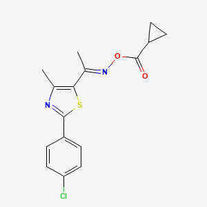 molecular formula C16H15ClN2O2S B2882129 2-(4-Chlorophenyl)-5-{[(cyclopropylcarbonyl)oxy]ethanimidoyl}-4-methyl-1,3-thiazole CAS No. 477872-55-2