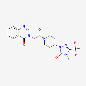 molecular formula C19H19F3N6O3 B2882144 3-(2-(4-(4-methyl-5-oxo-3-(trifluoromethyl)-4,5-dihydro-1H-1,2,4-triazol-1-yl)piperidin-1-yl)-2-oxoethyl)quinazolin-4(3H)-one CAS No. 2034416-78-7