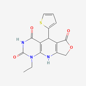 molecular formula C15H13N3O4S B2882147 13-Ethyl-8-thiophen-2-yl-5-oxa-2,11,13-triazatricyclo[7.4.0.03,7]trideca-1(9),3(7)-diene-6,10,12-trione CAS No. 874594-35-1