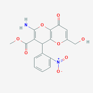 molecular formula C17H14N2O8 B2882151 2-氨基-6-(羟甲基)-4-(2-硝基苯基)-8-氧代-4H,8H-吡喃[3,2-b]吡喃-3-羧酸甲酯 CAS No. 924845-27-2